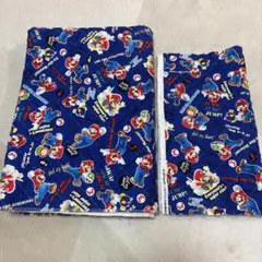 スーパーマリオ キルティング生地 ハギレ　手芸　手作り　入園　入学準備　ブルー