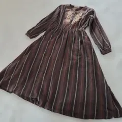 Par Avion パラビオン ロング ワンピース ブラウン 刺繍 ストライプ