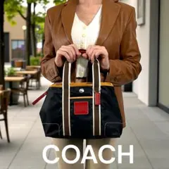 COACH コーチ ナイロン ハンプトンズ　ハンドバッグ 黒　5078