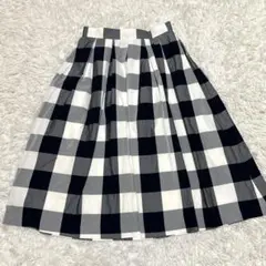 ef-de ギンガムチェックフレアスカート 白✕黒 きれいめ上品7号