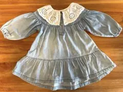 デニムブルー 七分袖ワンピース