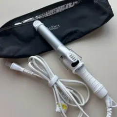 SALONIA カールヘアアイロン25mm ホワイト、シルバー 専用ポーチ付き