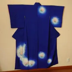 《付下》鮮やかな青色 花柄 付け下げ リサイクル着物