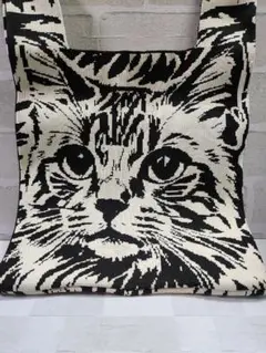猫の顔デザイン ニット素材バッグ