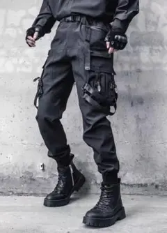 未使用ブラックカーゴパンツ 多機能ポケット付き ブラック XL