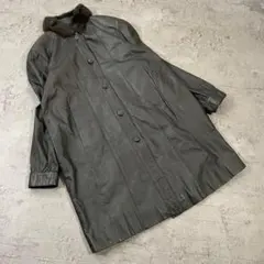 (F) 牛革 ファー付き レザー ジャケット コート アウター ブラック