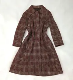 ヴィンテージ 80s 総柄ロングコート レトロ クラシカル ボルドー 古着女子