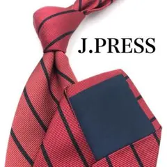 【美品】J.PRESS Jプレス ネクタイ ストライプ柄 レッド 赤 ブラックのサムネイル