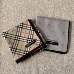 バーバリー　BURBERRY ハンカチ 2枚セット　グレー　チェック　ホース