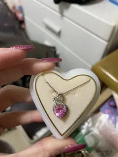 ハート型ピンクストーンネックレス　シルバー925