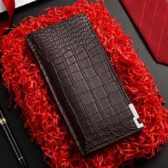 財布 メンズ 長財布 おしゃれ 薄型 ブラウン クロコダイル風 多機能 ギフト