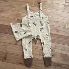 80 レモンオリーブ柄 足つきサロペット ボンネット 2点セット 韓国子供服