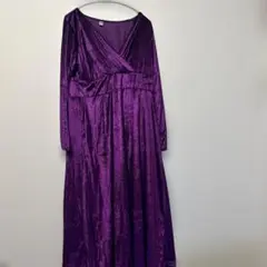 zhuonuibsパープル ラップスタイル 長袖 ロングワンピース　カシュクール
