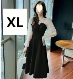 お呼ばれに　XLサイズ ブラック 長袖ワンピース　フォーマル　結婚　パーティー
