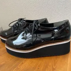 après jour エナメルブラック 厚底レースアップシューズ LL