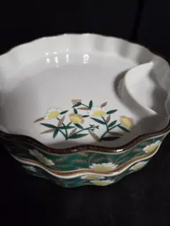 有田焼　吾山窯　仕切り皿揃　2枚　色絵　刺身皿　正月　九谷手　輪花皿