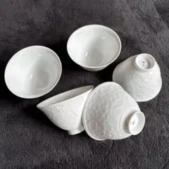 新品 未使用 有田焼 西山作 湯のみ 5客 白磁 牡丹