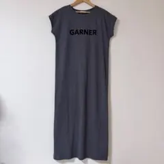 リンソルチェ ロングワンピース フレンチスリーブ プリント M 灰色 綿