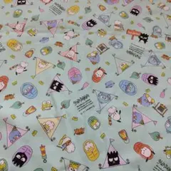 サンリオMIX はぴだんぶい/キャンプ柄　オックス生地114×50cm/水色