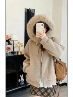 アリエク shein ベージュ ジャケット ファー付き
