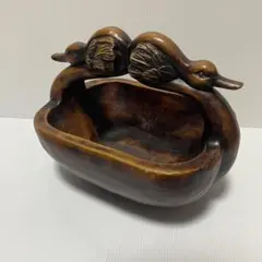 【希少】フルーツバスケット 木彫り アヒル 小物入れ 木製 アンティーク カゴ