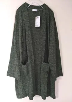 新品大きいサイズD'ELCIEUX杢緑ニットソースキッパーロングカーディガン3L