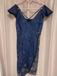 キャバクラドレス　ネイビー レース装飾
