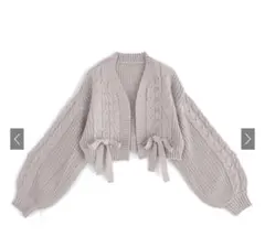 ケーブル編みビジューリボンニットカーディガン[tt010]