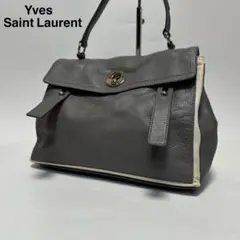 t21【美品】イヴサンローラン　グレー　レザー　ミューズトゥ　ハンドバッグ