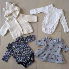 GAPアイボリー くま耳フード付きニットカーディガン花柄ロンパースカバーオール