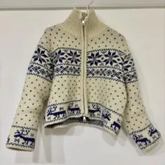 ハーフジップ ニット セーター 冬服 ブルー ノルディック