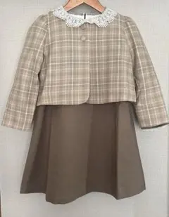 ビームス　セット　120 フォーマル　キッズ　ワンピース　ボレロ　チェック　モカ