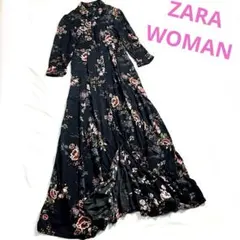 ZARA WOMAN 花柄 ロングシャツワンピース ボタニカル マキシ丈