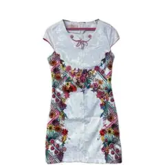 チャイナドレス風 ワンピース 花柄 刺繍 ジャガード ホワイト