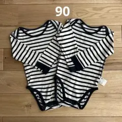 UNIQLO ボーダー ベビー肌着 長袖 2枚セット 90 ボディスーツ