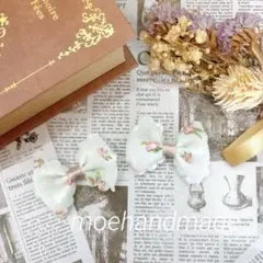 数量限定♡花柄シフォン ベビー・キッズリボン ヘアクリップ 2点セット