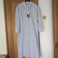 ストライプ 長袖 シャツワンピース