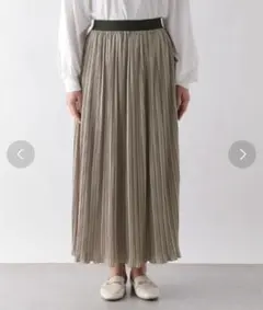 GLOBALWORK プリーツロングスカート ベージュ 黒ウエストバンド M