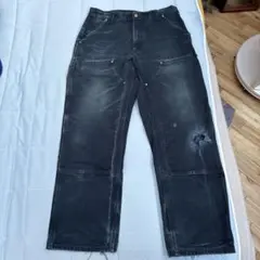 極上フェード カーハートダブルニーペインターパンツ 墨黒 34x30 BLK