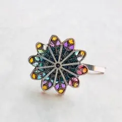 ステンドグラス風 カラフルなアラベスク模様のポニーフック フラワー柄