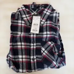 Lサイズ ネイビー・レッド チェック柄 長袖シャツ
