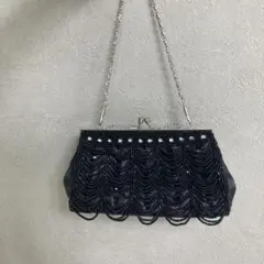 パーティバッグ　ブラックビーズ装飾 レトロバッグ　ハンドバッグ