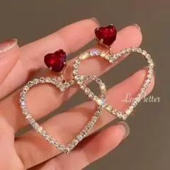 No.89A キラキラビジューレッドハートピアス 韓国 量産型 地雷 秋冬