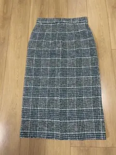 ZARA ツイード タイトスカート L グリーン チェック柄 ロングスカート 緑