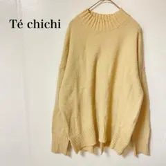 テチチ　長袖ニット　ベージュ　イエロー系　ハイネックセーター　ゆったり　フリー