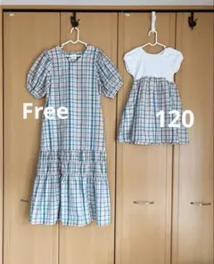 プティマインリアン　親子お揃い　親子リンクコーデ　チェック柄　リボン　ペアルック