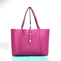 【美品】ティファニー　トートバッグ　肩掛け　ロゴ　シルバー金具　レザー　ピンク