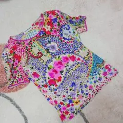 レオナール カットソー Tシャツ 総柄花 　フラワー マルチカラー　絹100%