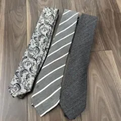 ネクタイ　グレー　3本セットペイズリー　ストライプ　ドット