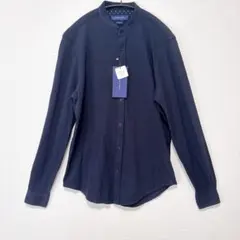 ZARA MAN バンドカラーシャツ ネイビー M スリムフィット 長袖 メンズ